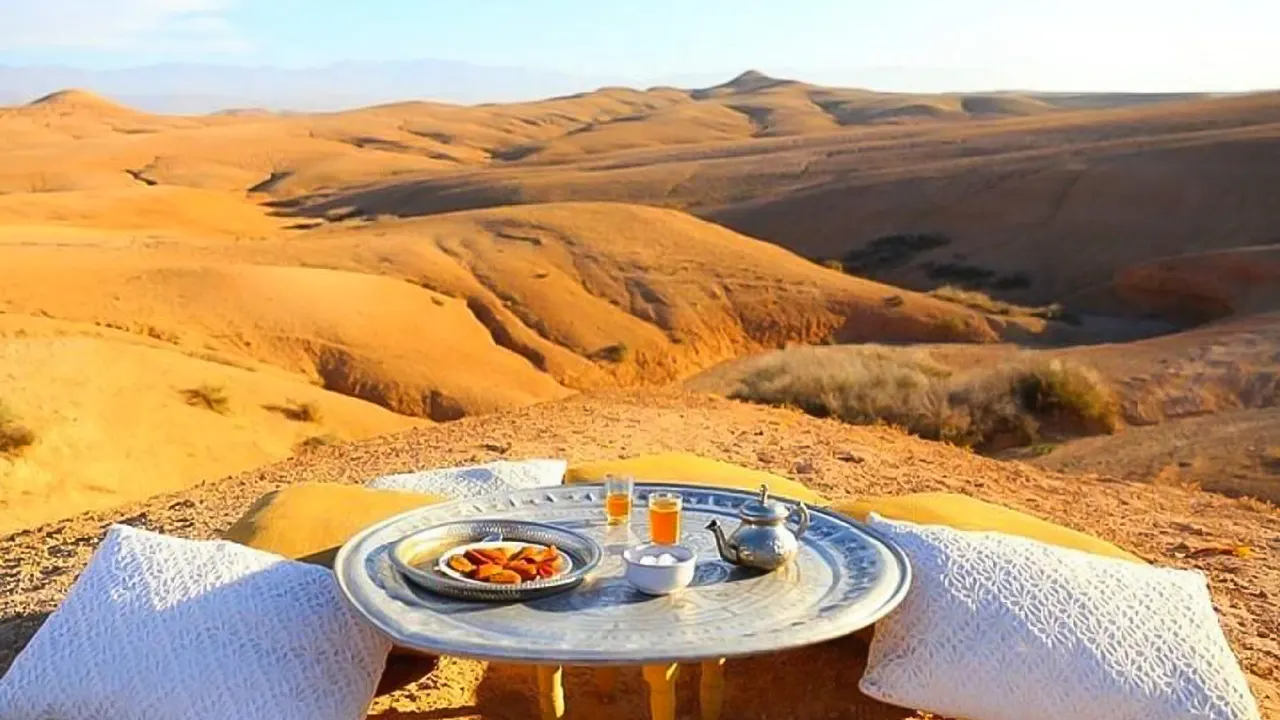 غروب الشمس في صحراء أغافاي, ركوب الجمال, العشاء والعرض